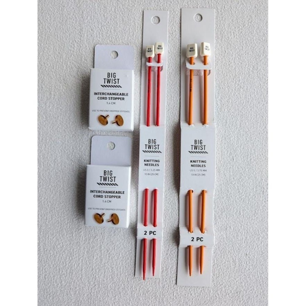 4 Lot Big Twist 10" Straight Knitting‎ Needles Size US 3 5 Cord Stopper NEW